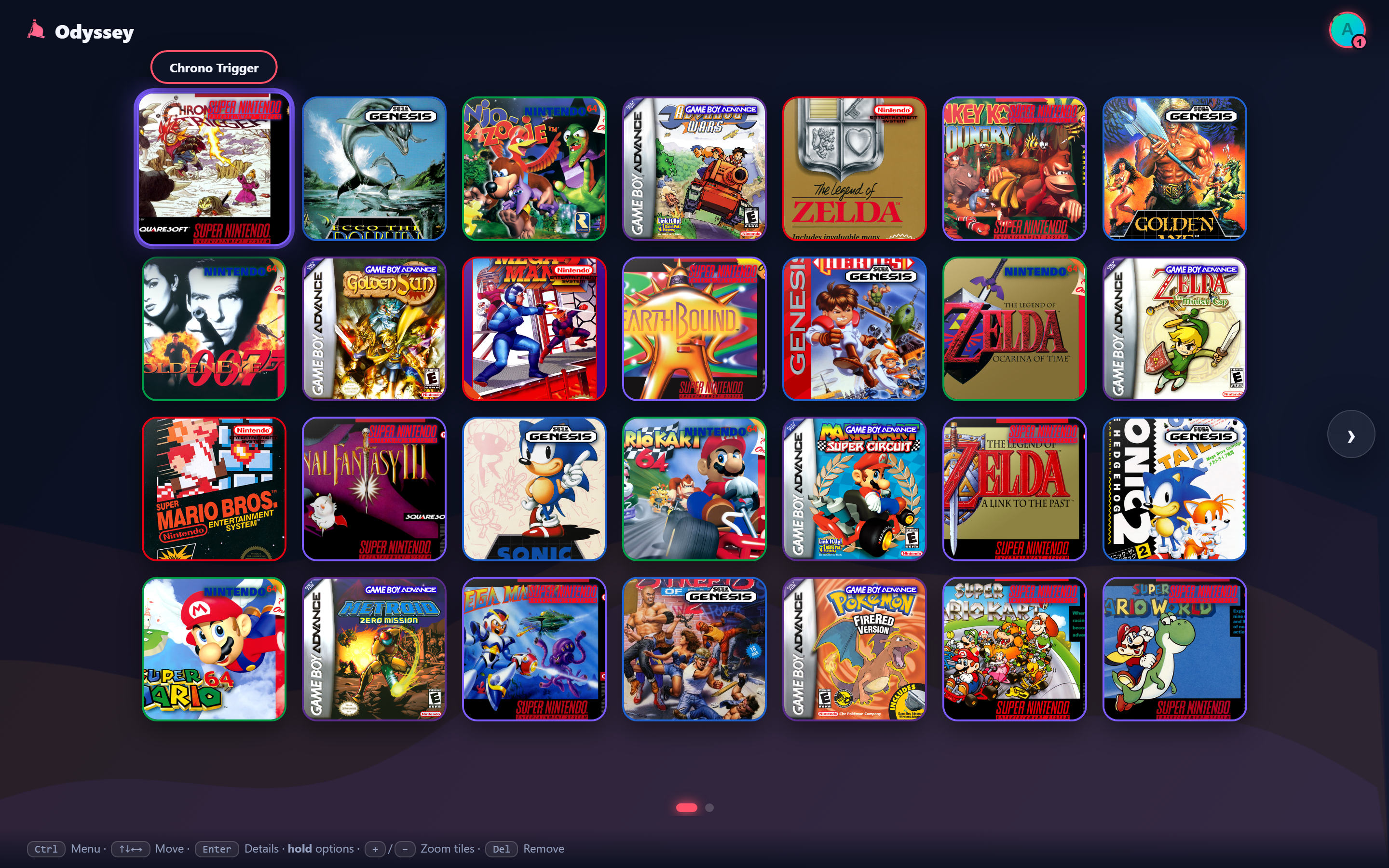 Home grid full of pinned games