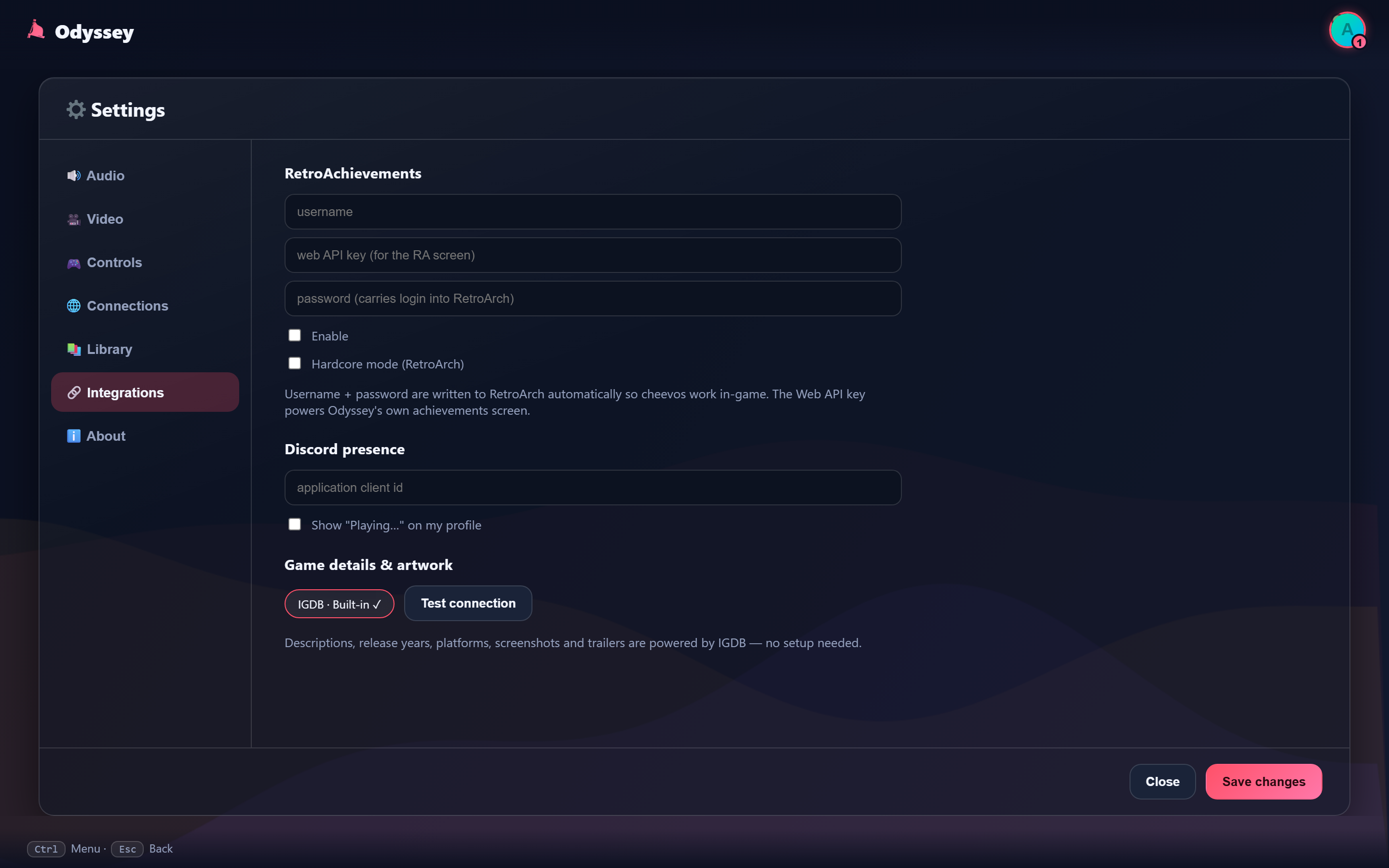 Integrations settings