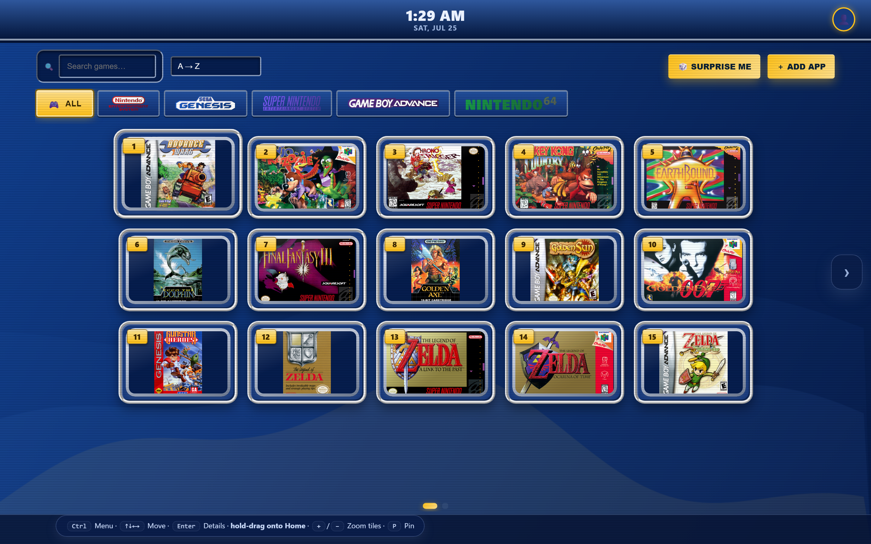 LodgeNet game browser with numbered cards