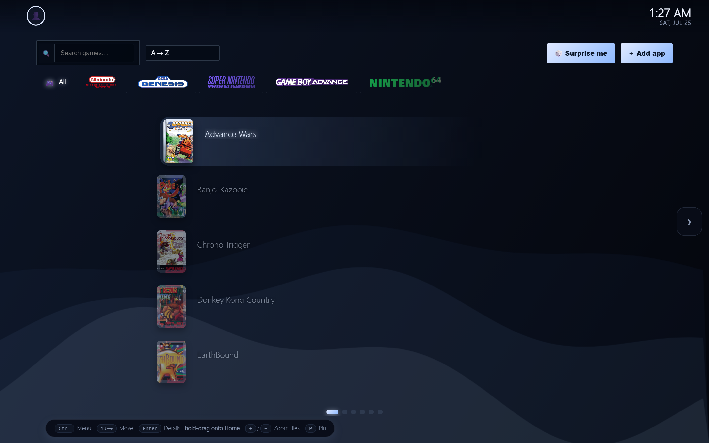 XMB style vertical game list